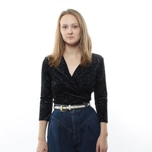 Navy Sparkle V-neck Shirt